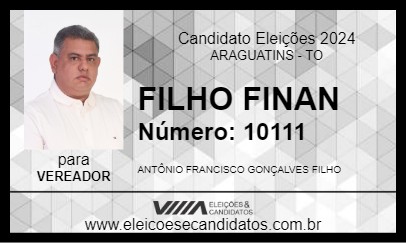 Candidato FILHO FINAN 2024 - ARAGUATINS - Eleições