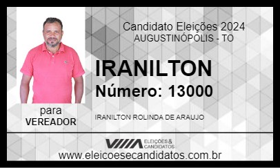 Candidato IRANILTON 2024 - AUGUSTINÓPOLIS - Eleições