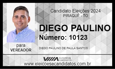 Candidato DIEGO PAULINO 2024 - PIRAQUÊ - Eleições