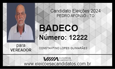 Candidato BADECO 2024 - PEDRO AFONSO - Eleições