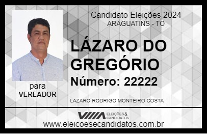 Candidato LÁZARO DO GREGÓRIO 2024 - ARAGUATINS - Eleições