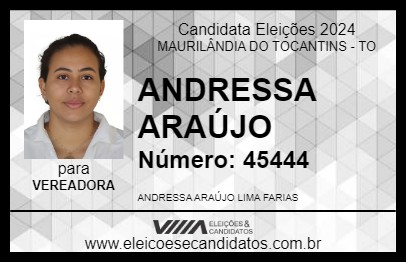 Candidato ANDRESSA ARAÚJO 2024 - MAURILÂNDIA DO TOCANTINS - Eleições