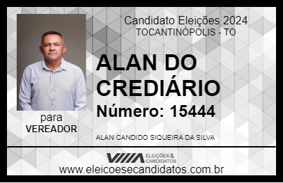 Candidato ALAN DO CREDIÁRIO 2024 - TOCANTINÓPOLIS - Eleições