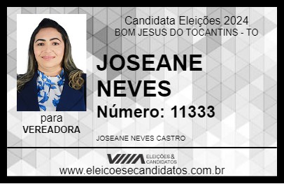 Candidato JOSEANE NEVES 2024 - BOM JESUS DO TOCANTINS - Eleições