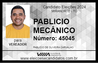 Candidato PABLICIO MECÂNICO 2024 - MIRANORTE - Eleições