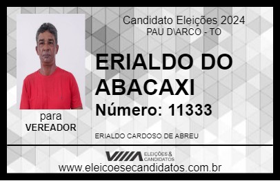 Candidato ERIALDO DO ABACAXI 2024 - PAU D\ARCO - Eleições