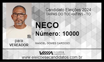 Candidato NECO 2024 - TAIPAS DO TOCANTINS - Eleições