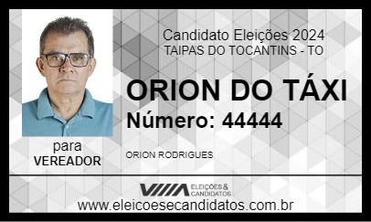 Candidato ORION DO TÁXI 2024 - TAIPAS DO TOCANTINS - Eleições