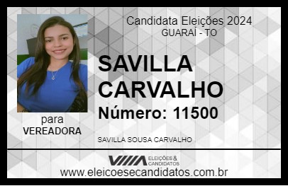 Candidato SAVILLA CARVALHO 2024 - GUARAÍ - Eleições