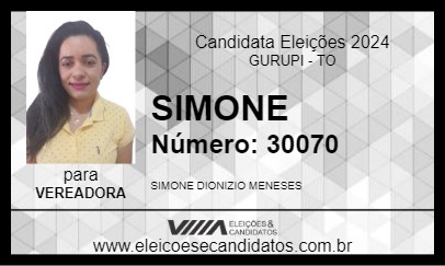 Candidato SIMONE 2024 - GURUPI - Eleições