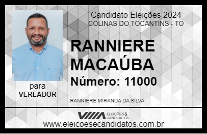 Candidato RANNIERE MACAÚBA 2024 - COLINAS DO TOCANTINS - Eleições