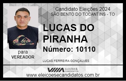 Candidato LUCAS DO PIRANHA 2024 - SÃO BENTO DO TOCANTINS - Eleições