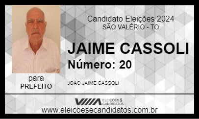 Candidato JAIME CASSOLI 2024 - SÃO VALÉRIO - Eleições