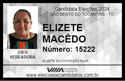 Candidato ELIZETE MACÊDO 2024 - SÃO BENTO DO TOCANTINS - Eleições