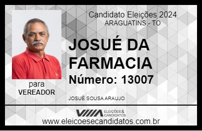 Candidato JOSUÉ DA FARMACIA 2024 - ARAGUATINS - Eleições