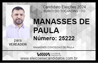 Candidato MANASSES DE PAULA 2024 - BURITI DO TOCANTINS - Eleições